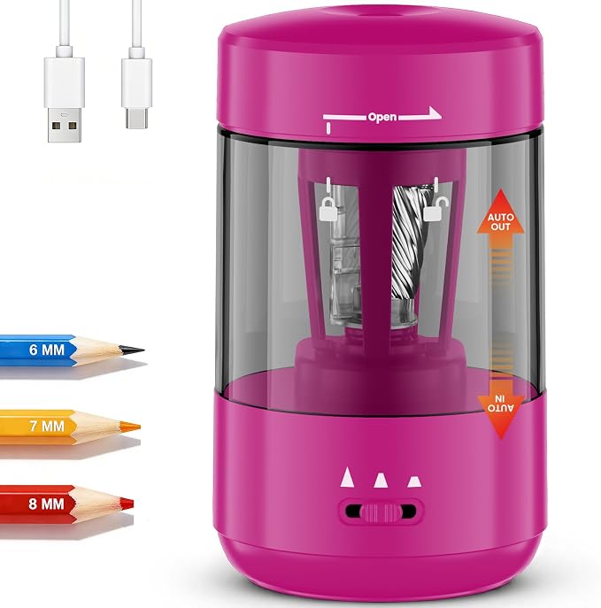 Electric Pencil Sharpener for Classroom, Fully Automatic, Pink