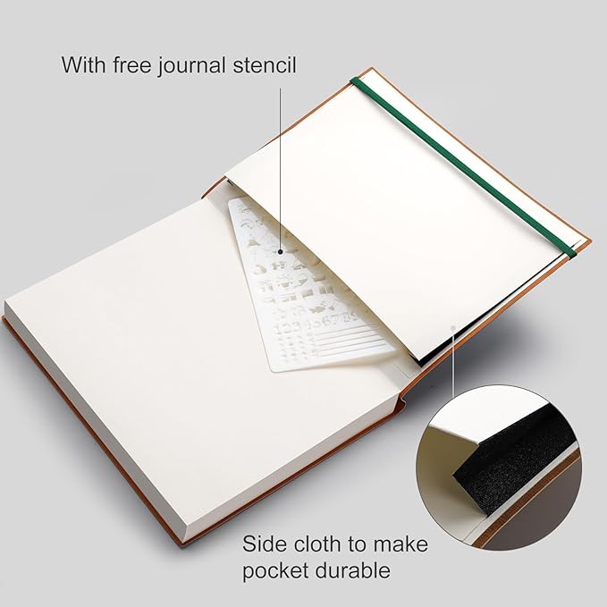 AHGXG Dotted Journal - 320 Pages Dot Grid Notebook B5 Large Journal, 100gsm Thick Dotted Paper, Leather Softcover, with Journal Stencils, Inner Pocket, 7.6'' X 10'', Dark Green