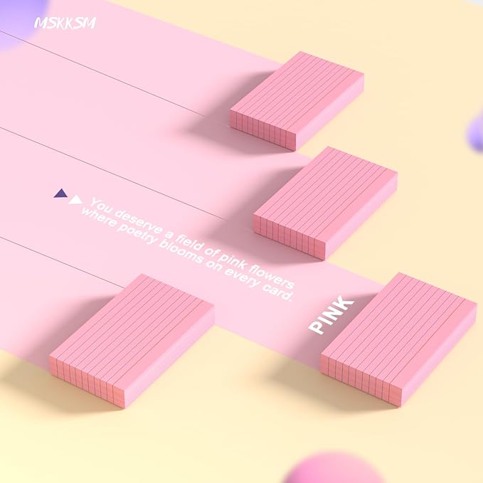 Pink Index Cards 3x5 Inch - 200 Count, Ruled Index Flash Cards for Studying, 180GSM Pink Note Cards 3x5 Lined Index Cards, Flashcards 3 x 5 Notecards Lined College Ruled Study Card for Office, School