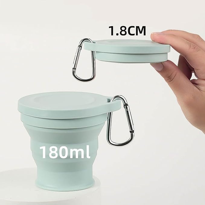 Silicone Travel Mug Folding Camping Cup with Lid Carabiner Expandable Drinking Cups Outdoor Hiking Camping Silicone Cups, Green