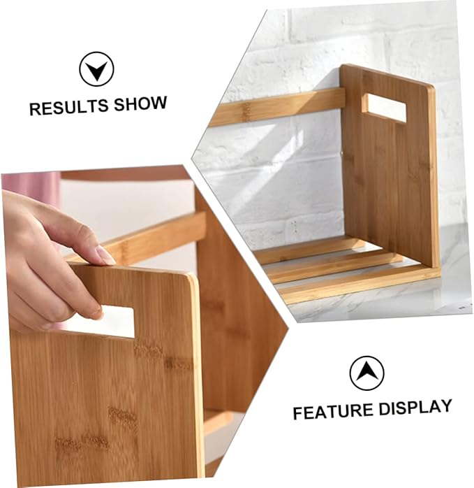 Homoyoyo Bamboo Desktop Book Storage Rack Expandable Bookend for Office and Home Retractable Organizer Shelf Natural Wood Finish Suitable for Books and Magazines