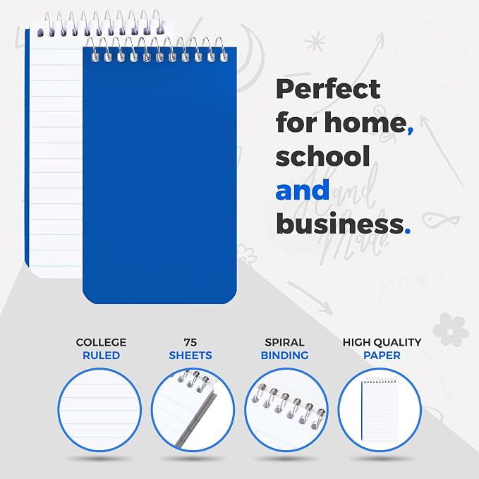 Alitte Small Notebooks, Spiral Notepads 3x5 - (Bulk Pack of 25) Pocket Notebook, Memo Pads For Home, Office, College, School - Lined College Ruled Paper - 5 Colored Notebooks, 75 Sheets Per Notebook