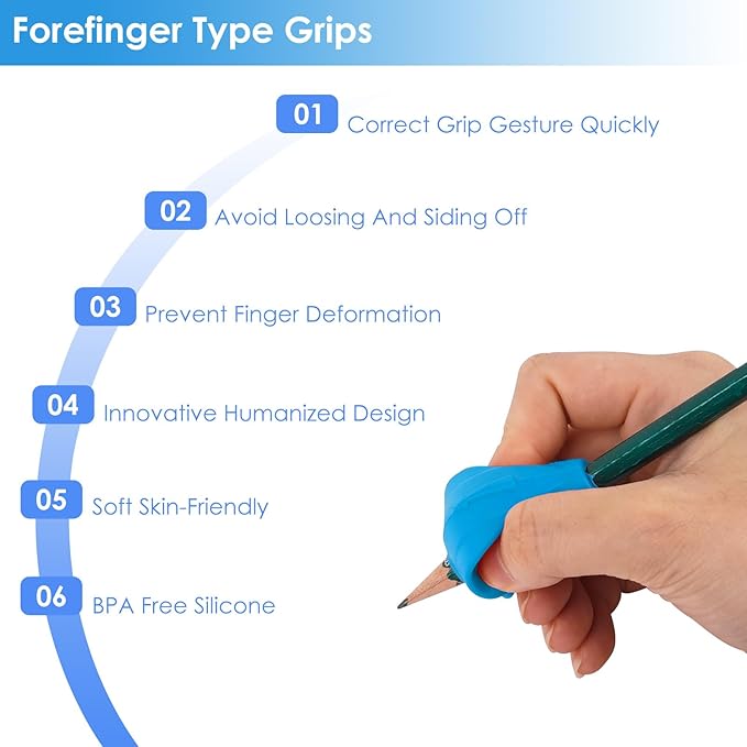 7PCS Kids Pencil Grips, Ergonomic Silicone Writing Aid for Children, Toddlers & Preschoolers, Handwriting Training Grip for Right & Left Hand (Blue)