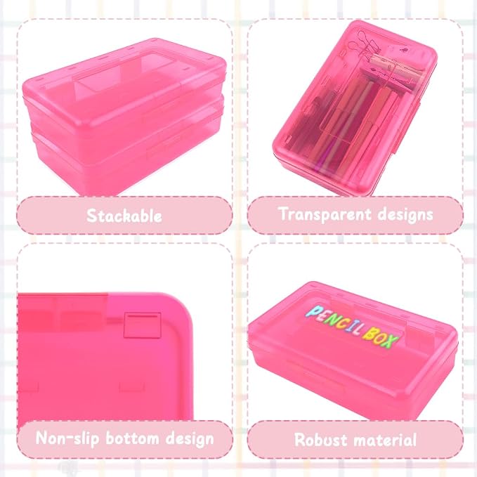 Pink Pencil Case Plastic Clear Hard Pencil Box Crayon Box Organizer 1 Pack Office Supplies Storage Container Organizer Boxes for Girls for Pens Crayon School Stylish Art Office Supplies Storage Medium