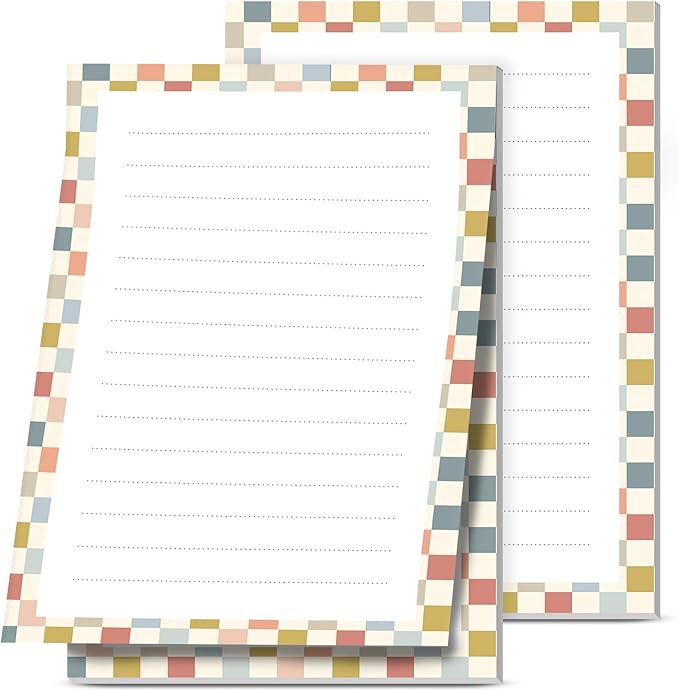 2 Pack Lined Sticky Notes 4x6 in, Cute Self-Stick Notepads with Lines, Large Memo Pads Strong Adhesive for Office, Home Colorful Cute Checkerboard
