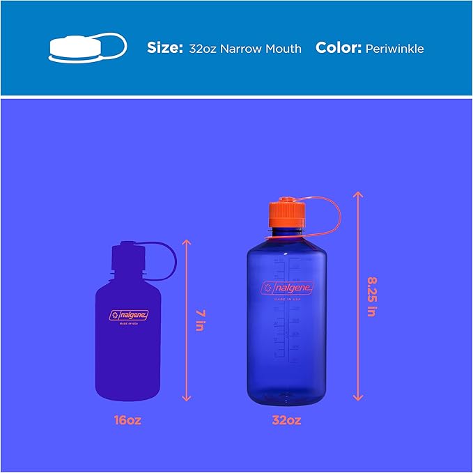 Nalgene 32 oz Narrow Mouth Water Bottle | BPA-Free, Durable & Leak Proof, Lightweight Bottle for Hiking, Gym & Travel, Periwinkle