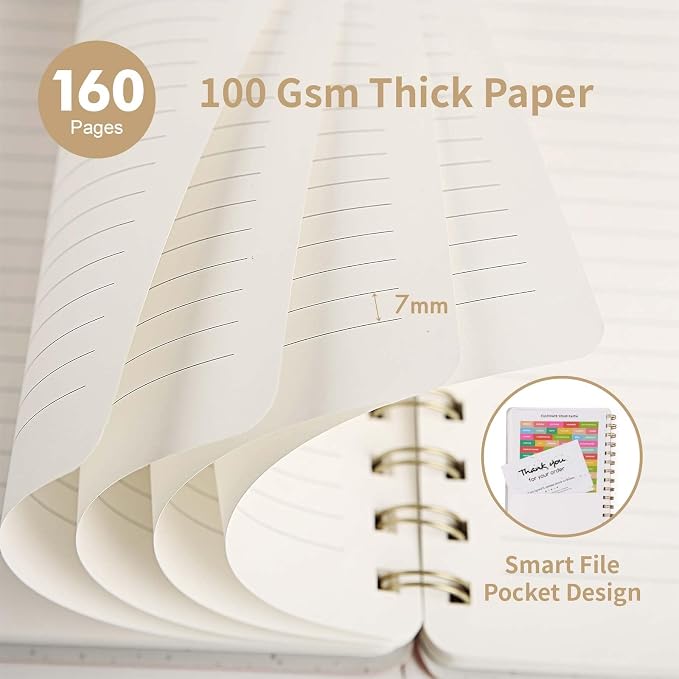 Spiral Notebook-5.75" x 8.125" College Ruled Journal with Inner Pockets and 160 Pages,PU Leather Cover Business Journal, Twin-Wire Binding Notebook Perfect for Office & Home School Supplies Khaki