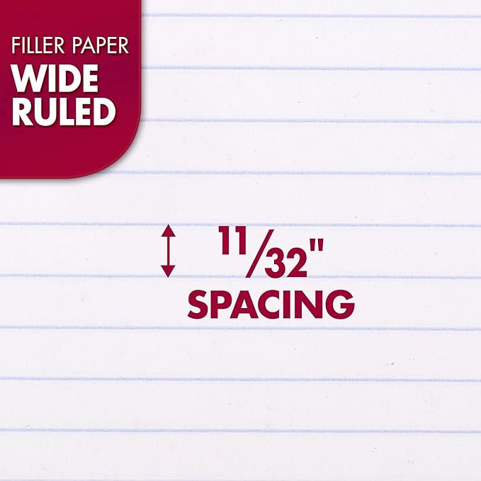 Mead Loose Leaf Paper, Wide Ruled Filler Notebook Paper, Reinforced, 8" x 10-1/2", 100 Sheets, Fits 3-Ring Binder (15006)