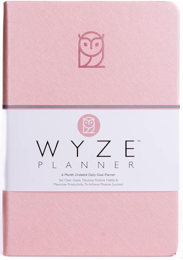 Wyze Planner Undated Daily Planner – 6-Month A5 Productivity Organizer with Full Page Per Day, ADHD Friendly, Hourly Schedule, Goal Setting, Habit Tracker, Weekly & Monthly Pages – Hardcover Time Management Notebook (Pink)