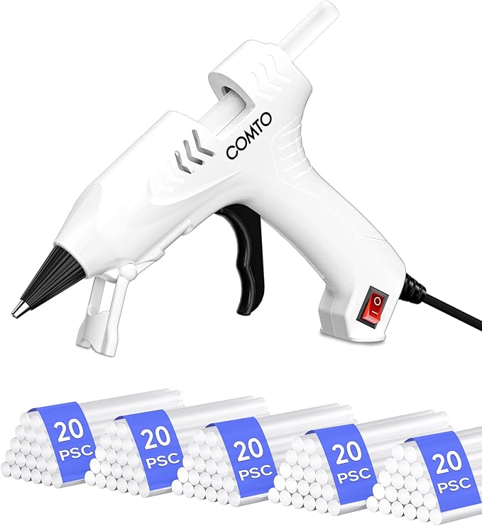 Hot Glue Gun with 100 Sticks(140mm x 7mm), 20W Fast Preheating Mini Hot Glue Gun and Sticks Set for School Crafts DIY Arts and Quick Home Repairs, A02 - White