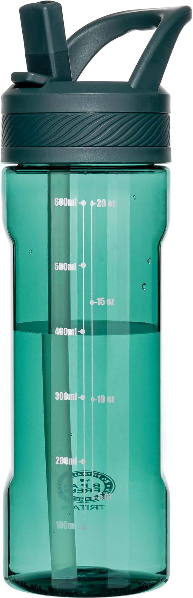 OLDLEY 20oz Kids Water Bottle with Straw, BPA-Free Tritan Water Bottle for School, Leakproof Clear Water Bottle with One Click Open, Measurement Scale, Cup Holder Friendly for Boys Girls,Lagoon