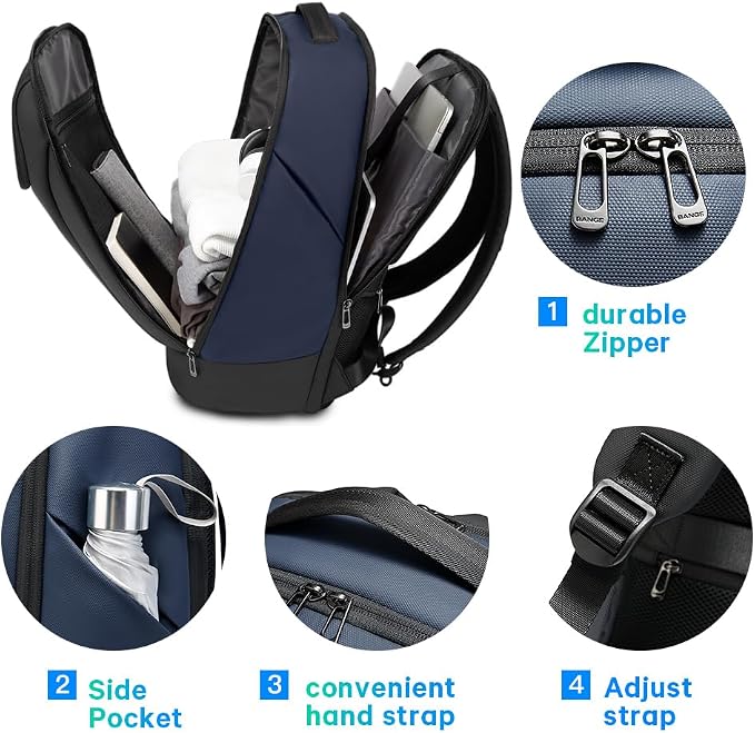 BANGE Business Commute Backpack Waterproof fit 15.6 Inch adopt in Commute,Travel Durable Backpack (Blue)