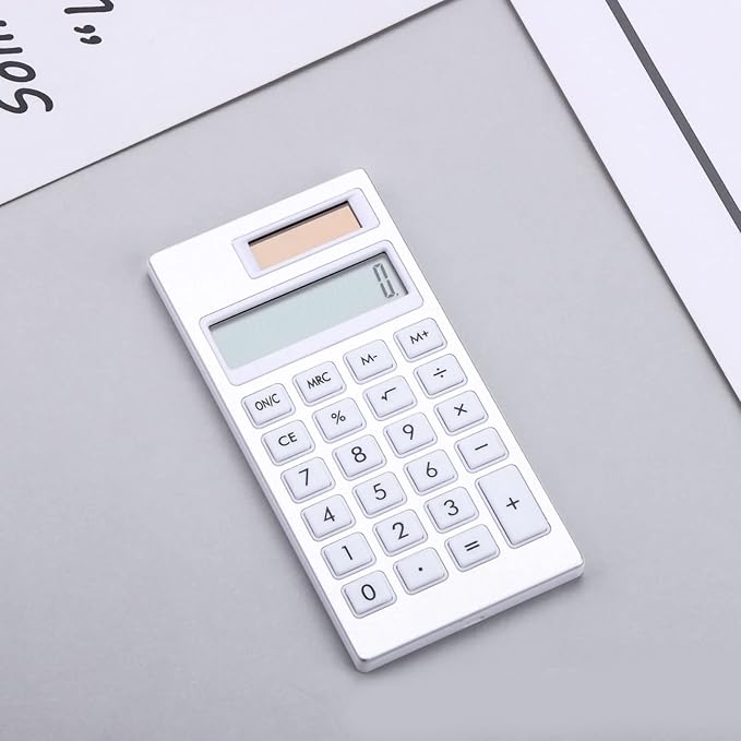 HEEPDD 12 Digit Solar Desktop Calculator, White Basic Standard Calculator with Elastic Rubber Buttons and Lightweight Design for Office School Business Use (White)