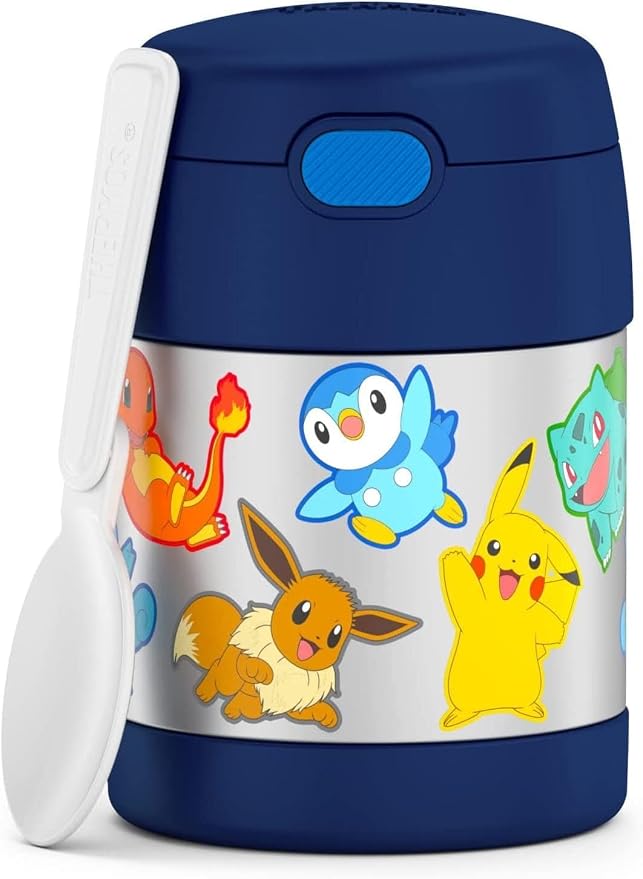 THERMOS FUNTAINER 10 Ounce Stainless Steel Vacuum Insulated Kids Food Jar with Spoon, POKEMON (Pack of 6)