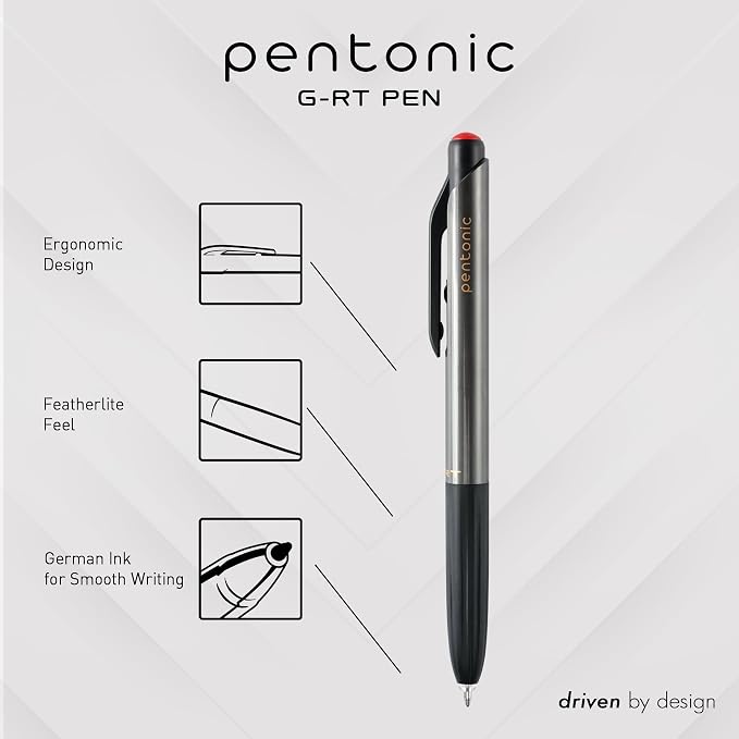Pentonic G-RT Retractable Gel Pens, 10 Count, Red Ink, 0.7 mm Fine Point, Smooth Writing For Journaling, Note Taking, Office & School (1002364)