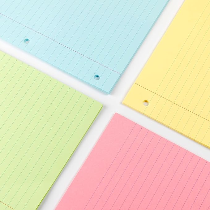 Mr. Pen- Colored Loose Leaf Paper Wide Ruled, 100 Sheets, 8” x 10.5”, 3- Hole Punched, Notebook Paper