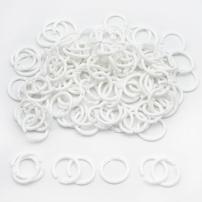 120 Pcs 3/4 Inch Plastic Binder Rings, Loose Leaf Binder Book Rings, Black Index Card Rings Binder Clip Rings for Flash Cards, Key Rings, Index Cards, Paper (20mm, White)