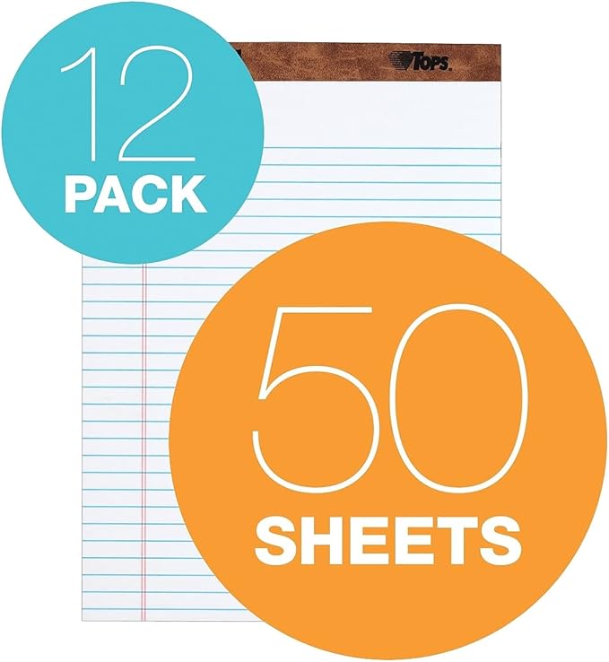 "The Legal Pad" Ruled Perforated Pads, 8 1/2 x 11 3/4, White, 50 Sheets, Dozen