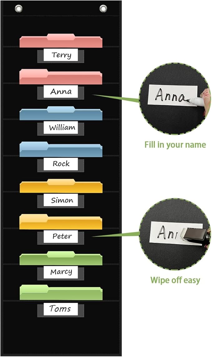 ANCOMEDO 8 Pockets File Storage Pocket Chart with 8 Nametag Pockets,Hanging Wall File Organizer for Classroom and Office Use, Keeps assignments, Files, scrapbooks, and Papers neatly Organized.