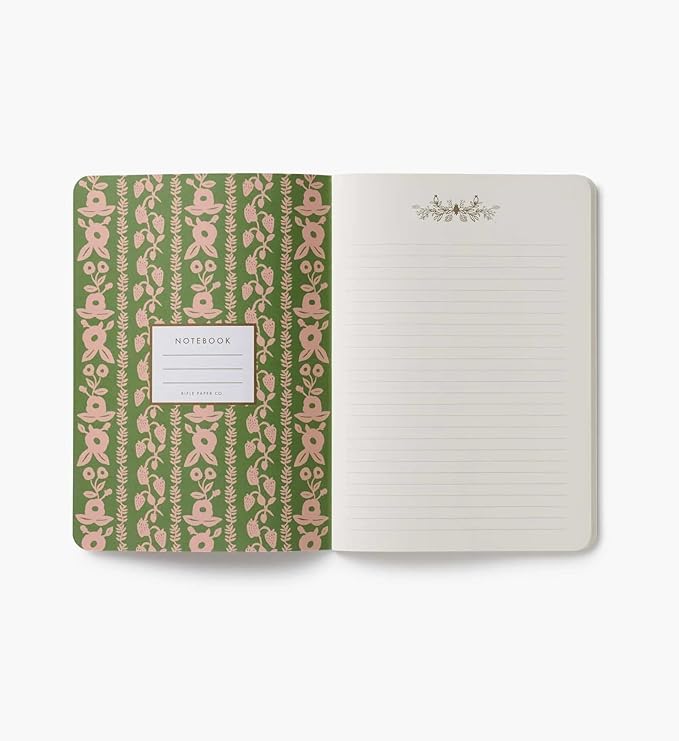 RIFLE PAPER CO. Assorted Set of 3 Jane Austen Notebooks, 8.5" L x 6" W, Set Of 3, 64 Ruled Pages With Gold Ink, Full-Color Die-Cut Canvas Cover With White Text Paper Interior