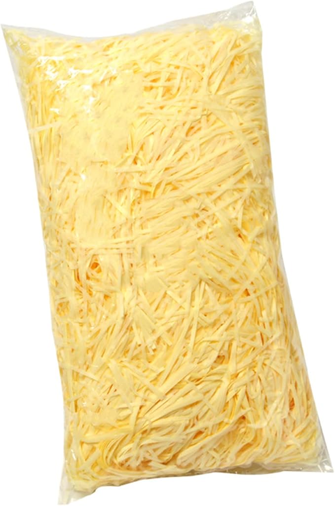 Raffia Paper Shreds, 100g easter grass, Crinkle Cut Paper Shred Filler for Gift Wrapping & Basket Filling(Light Yellow)