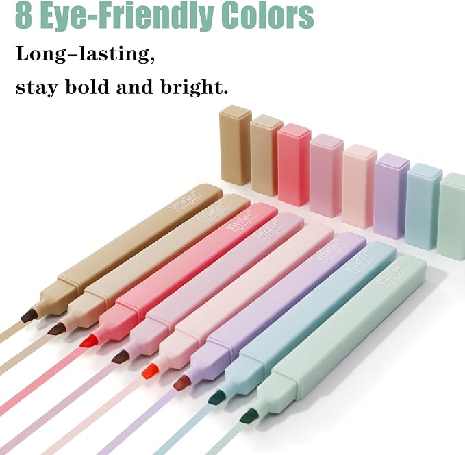 Piochoo Highlighters, 8 Pack Aesthetic Highlighters, Assorted Colors, Chisel Tip, No Bleed Bible Highlighter Pastel for Journaling Office School Bible Study Supplies