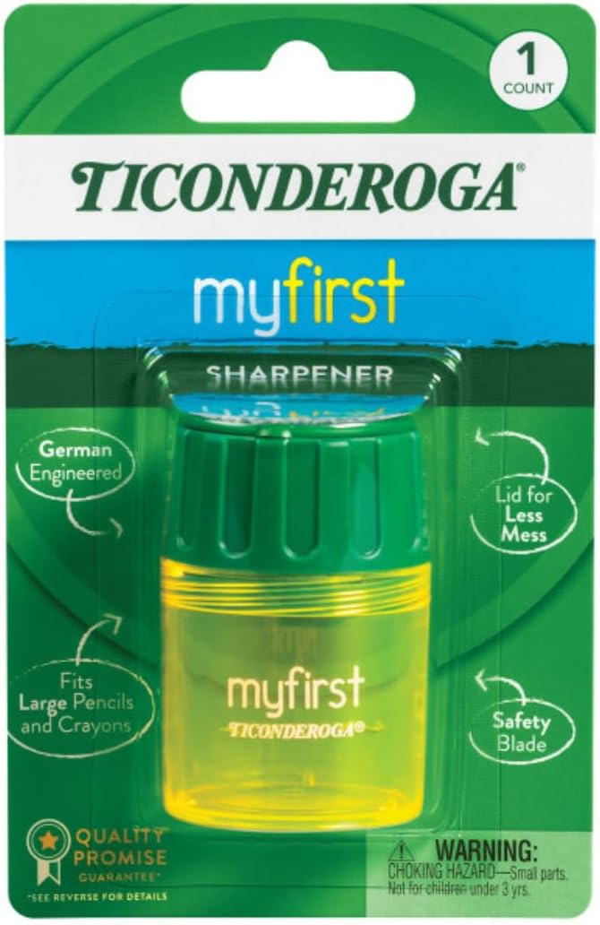 Ticonderoga My First Pencil Sharpener, 1 Hole, Large Barrel, Yellow/Green, Pack of 72