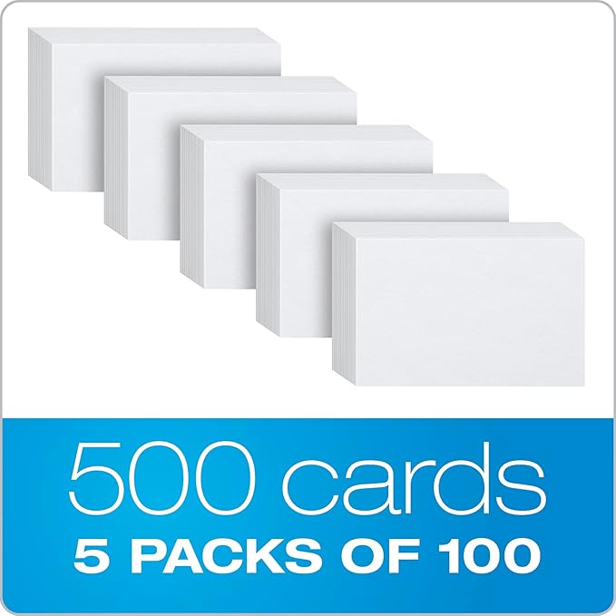 Oxford Index Cards, 3 x 5 Inches, White, Blank Notecards, Flashcards for School and Studying, Bulk Pack of Note Cards, 500 Count (5 Packs of 100) (40175)