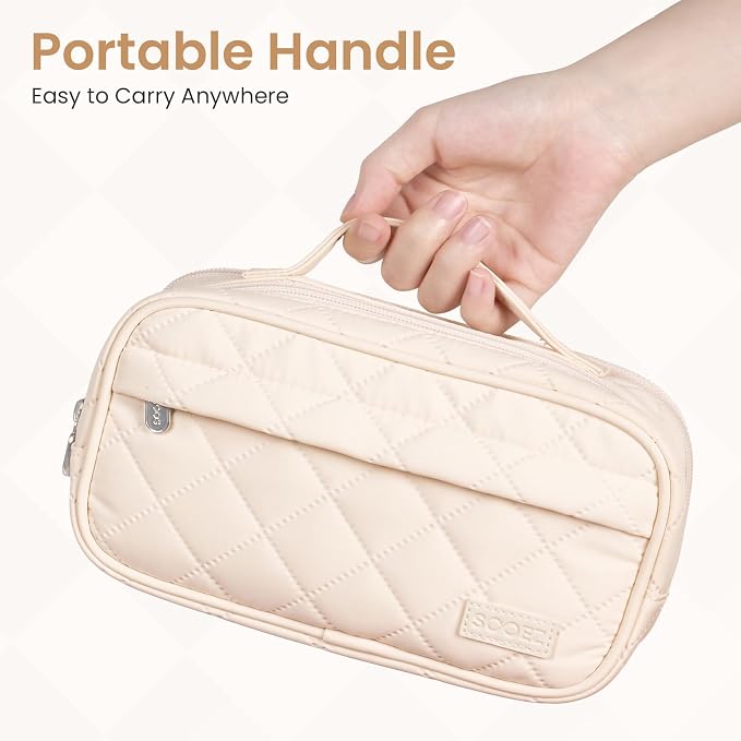 Sooez Large Pencil Case, Pencil Pouch with Handle, Pen Bag Marker Organizer | Soft Quilted, 7 Compartments, Wide Opening, Smooth Sturdy Zippers, Aesthetic Design, School Supplies for Teen Girls & Women