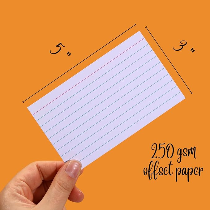 Extra Heavyweight 3x5 Inch Ruled Index Cards, Made of 92lb Weight Thick Paper Ruled Notecards, Double Sided Thick Flash Cards for Note-Taking, Studying, Ideal for School, Home and Office - 200 Count