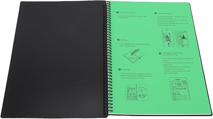 Reusable Smart Notebook, Spiral Binding Water Proof Cover with 30 Sheets Horizontal Line Dot Pages, Notebook Office Products for Note Taking Brainstorming