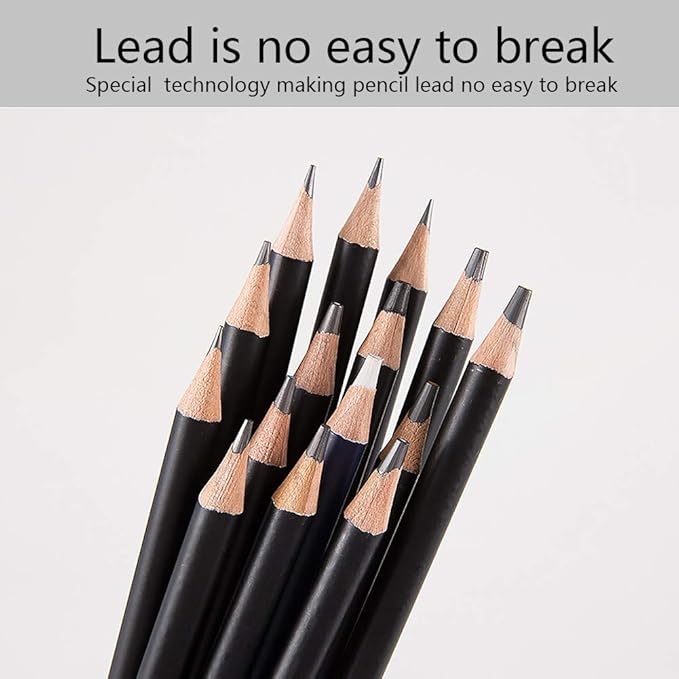 Sketching Pencils Set, Metal Box Packaging, Including Graphite Pencils、Charcoal Pencils、Blending Stumps and other tools for drawing (A set with 29pieces).
