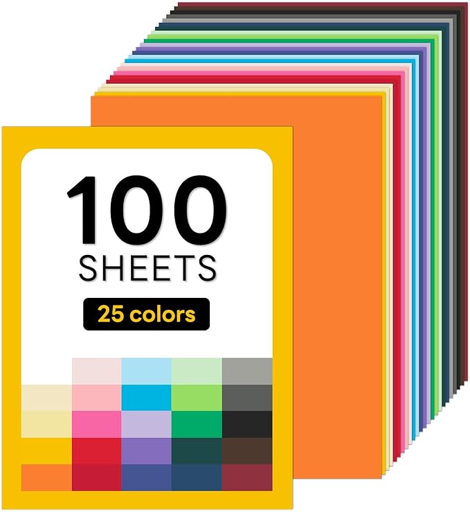 Colored Construction Paper, 100 Sheets Goefun 25 Colors Variety Multicolored Cardstock, 65lb Colored Cardstock 8.5x11 for Crafts & Printing