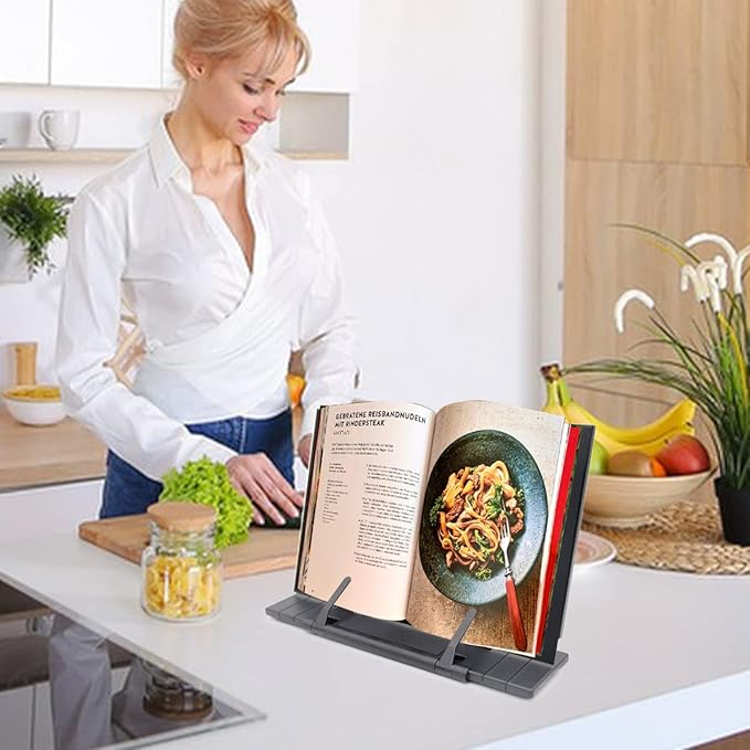 Barelove Desktop Document Book Holder, Metal Foldable Reading Rest Book Stand Easel with 7 Adjustable Positions and Paper Page Clip, Great for iPad Laptop Cookbook Textbooks Tablet Music Sheet Recipe