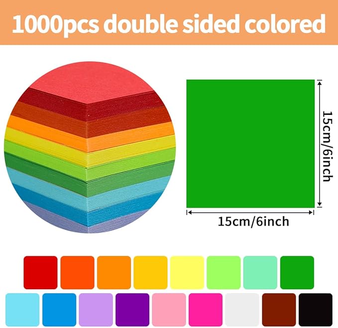 Praisebank Green Origami Paper, 1000pcs 6x6 inch, Double Sided Color, Origami Kit with Guide instruction for Crafts