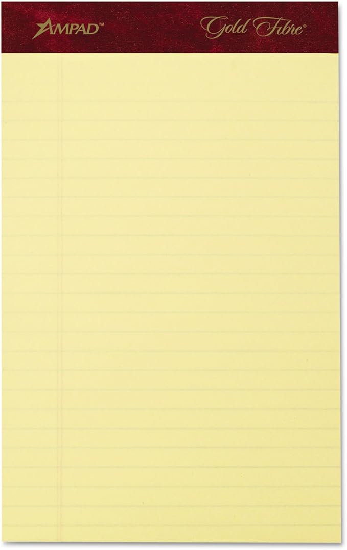 Ampad 20-029R Gold Fibre Writing Pads, Jr. Legal Rule, 5 x 8, Canary, 50 Sheets (Pack of 4)