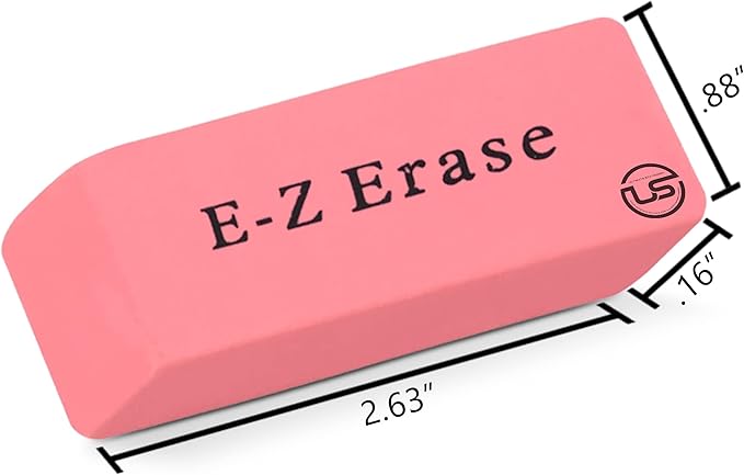 Pink Erasers, 12 Count Rectangular Eraser Bulk Pack, Latex Free Pink Pearl Erasers for School Supplies, Art and Office
