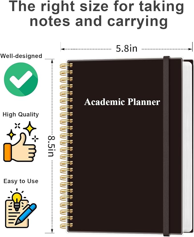 Academic Planner for 2026-2027 or Anytime - Undated Weekly Student Planner For Homeschool, High School, College & Nursing Students, 200 Pages, 5.8" x 8.5", Black