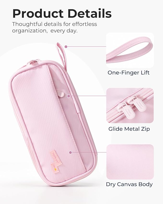 Four Candies Large Pencil Case, 5 Compartments Canvas Pen Organize | Big Capacity Pencil Pouch Bag for School Supplies, Portable Stationery Holder for Teen Girls Boy Men Women(Pink)