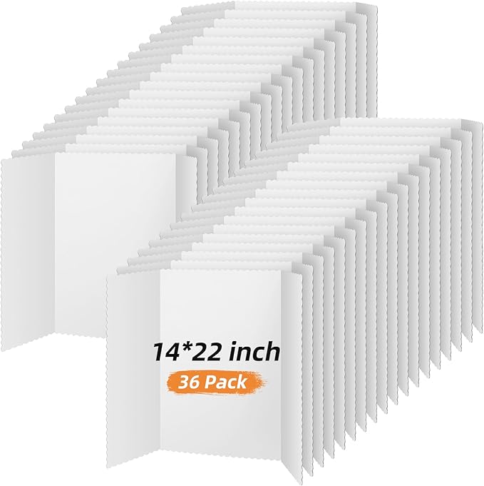 Ctosree 36 Pcs 14 * 22 Inch Tri Fold Poster Board Bulk, Science Fair Project Display Paperboard, Single Wall, Lightweight Presentation Board (White)