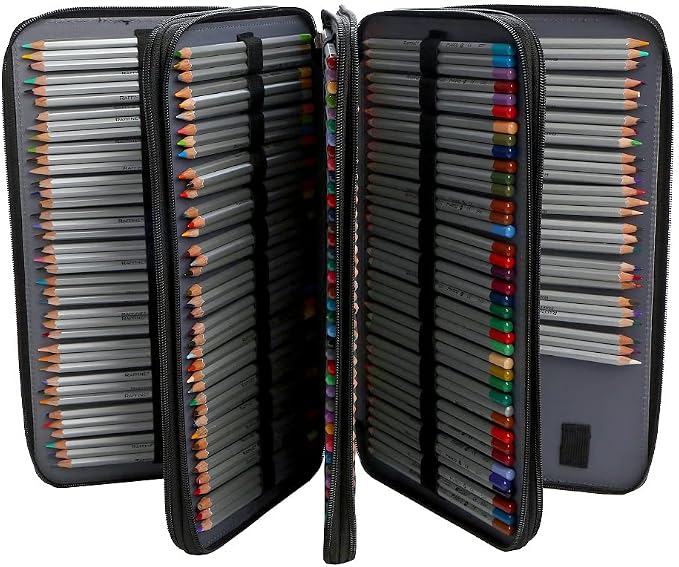 300 Slots Colored Pencil Case Organizer, 4 Layer Bag | Twill Oxford fabric,103 elastic loops,detachable handle,for travel,home storage,drawing tools,creative gifts