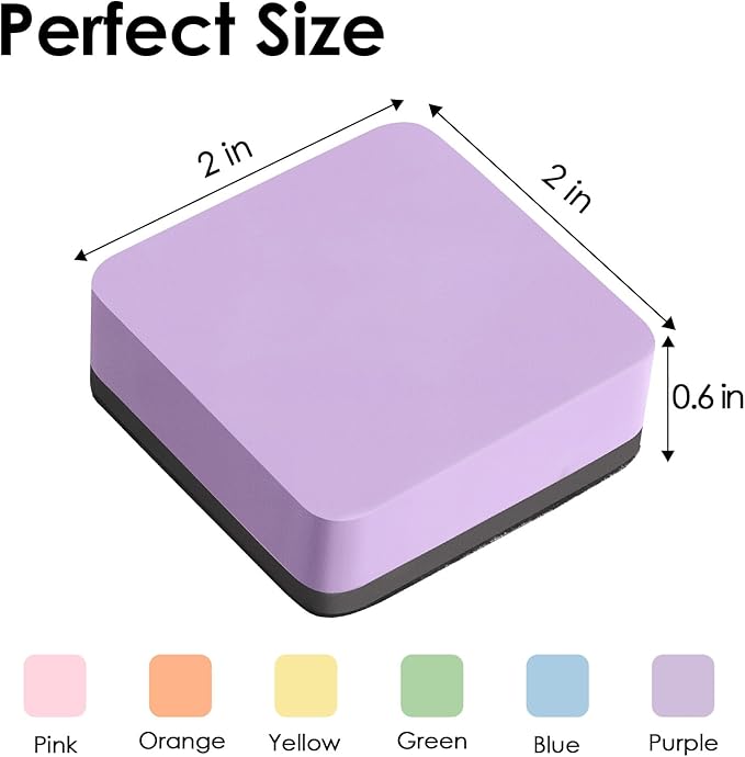 MaxGear Whiteboard Erasers Magnetic, 24 Pack Mini Dry Erase Erasers for Chalkboard, Strong Cleaning White Board Erasers Bulk for Office Classroom, Magnetic Backing, 6 Macaron Color, 2 x 2 x 0.6 Inch