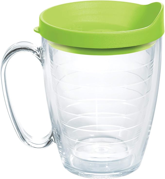 Tervis Clear & Colorful Lidded Made in USA Double Walled Insulated Tumbler Travel Cup Keeps Drinks Cold & Hot, 16oz Mug, Lime Green Lid