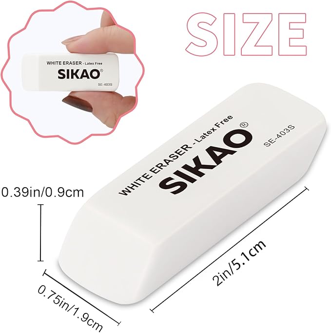 White Erasers, 12 Pack Pencil Erasers for Kids – Latex-Free & Smudge-Free Beveled Rubber Erasers for School Supplies, Classroom, Tests & Homework