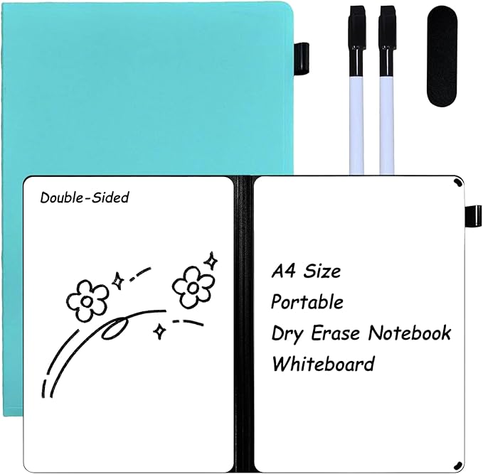 Portable White Board Dry Erase Notebook, Double Sided Folding Whiteboards with Pen and Erase, Small Dry Erase Board for Study, Meeting, Planning 12"x9" (A4), Anti-Ghosting (Green)