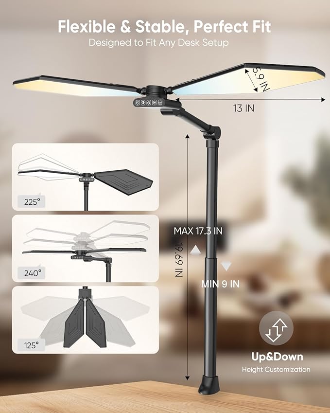 LED Desk Lamp with Clamp, 3600LM 448LEDs Ultra-Bright Architect Desk Light with Remote Control, Desk Light with Stepless Dimming and Stepless Color Temp, Memory Function for Study and Workbench