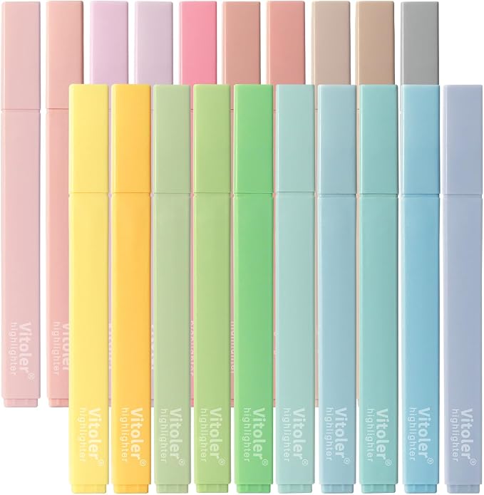 Piochoo Highlighters,20Pcs Highlighters Assorted Colors,Chisel Tip Bible Pens,Pastel Markers for Journaling Planner Notes Graduation Gifts