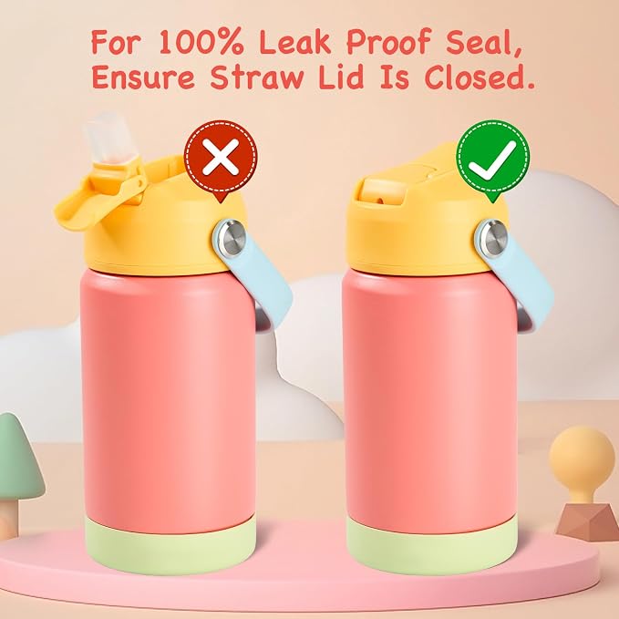 Kerilyn 12oz Kids Water Bottle 2 Pack, Stainless Steel Insulated Water Bottle Bulk, Toddler Cups with Straws Leak-Proof, Kids Water Bottles for School Boys Girls, BPA Free, 2 Piece Set Sweet Couple