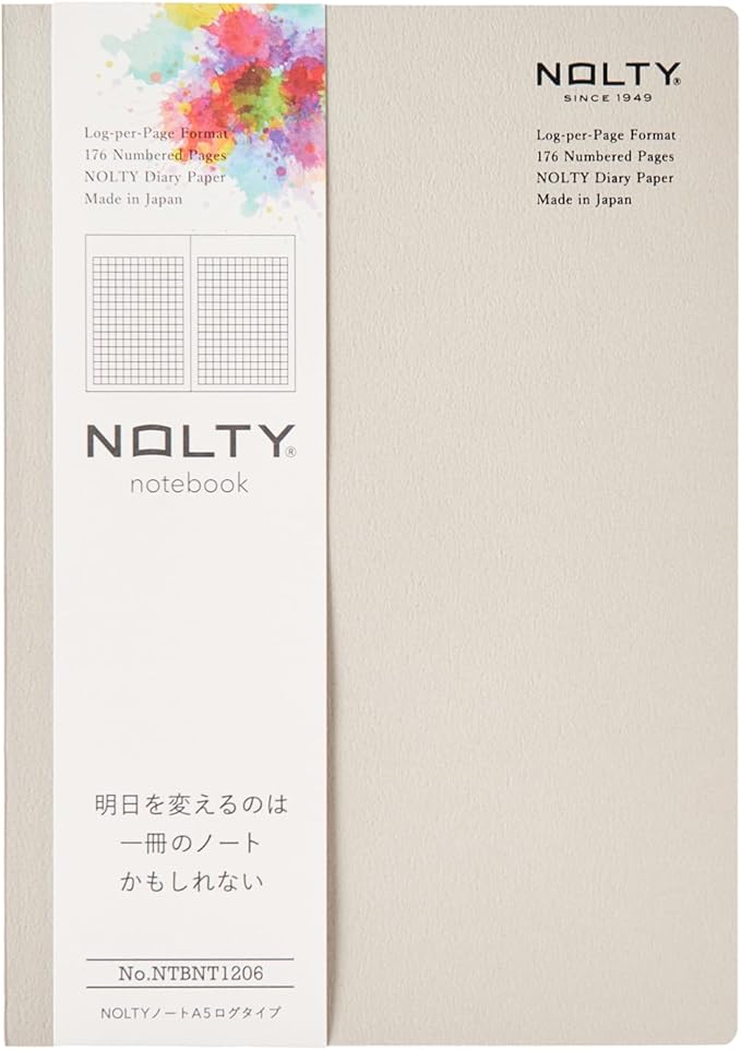 NOLTY Notebook, A5 Log Type, 3.5mm Grid, 176 Pages, Made in Japan, Greige, NTBNT1206