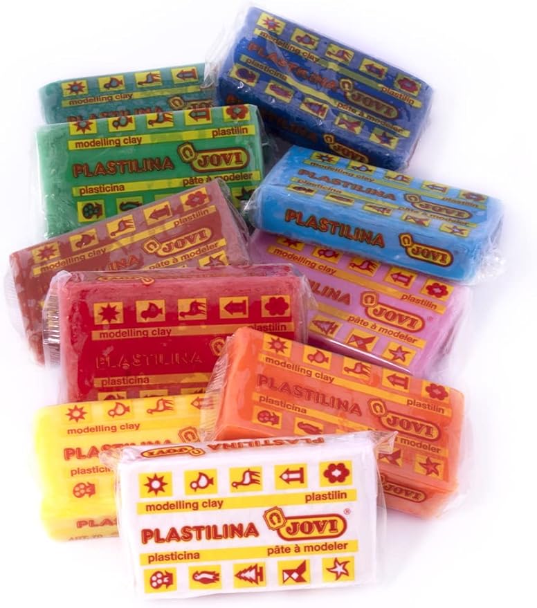 Jovi - Non Drying Modeling Clay, 1.1 lb of Endlessly Reusable Plasticine, Set of 10 Bars, Each 1.75oz, Non-Toxic and Gluten-Free, for Arts and Crafts Projects